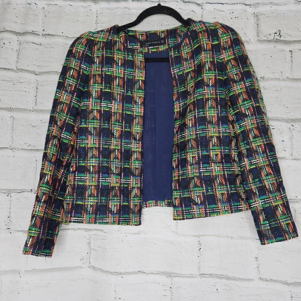 Zara Tweed Multicolor Lined Blazer Womens Jacket Size Small Career Blogger
